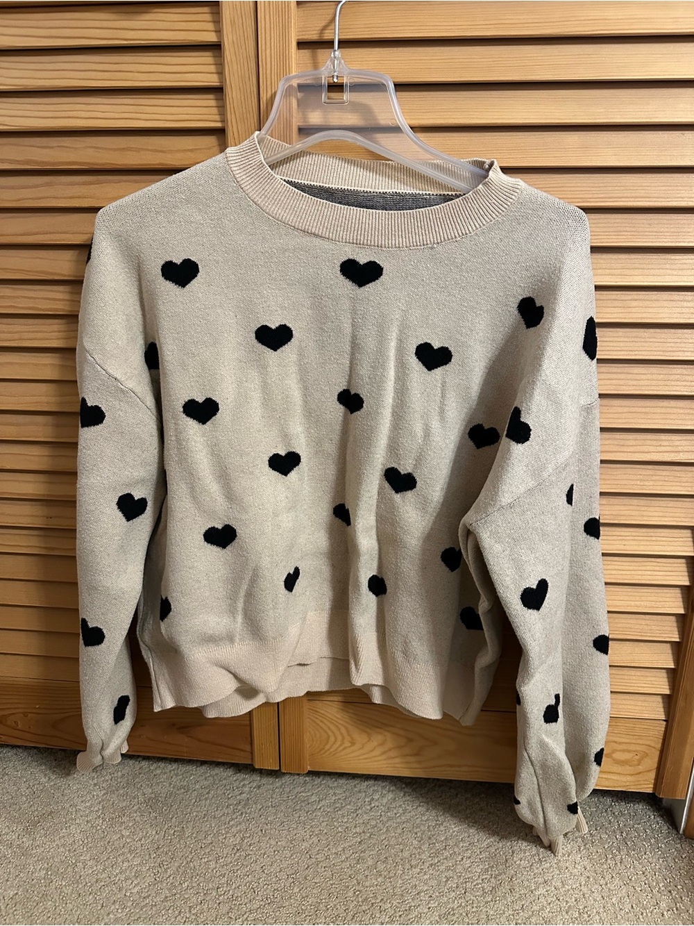 Women's Cream Heart Pattern Sweater